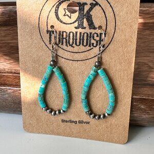 Turquoise Heishi and Sterling Silver Navajo Pearl drop dangle earrings